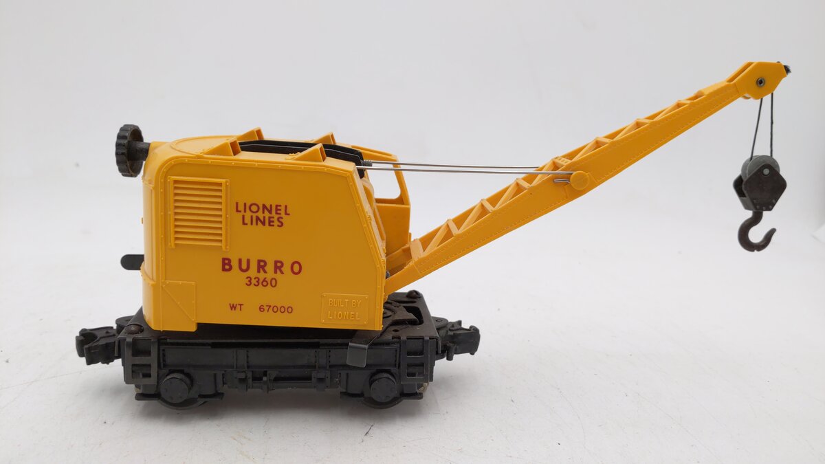 Lionel 3360 Vintage O Gauge Postwar Operating Burro Crane Car EX