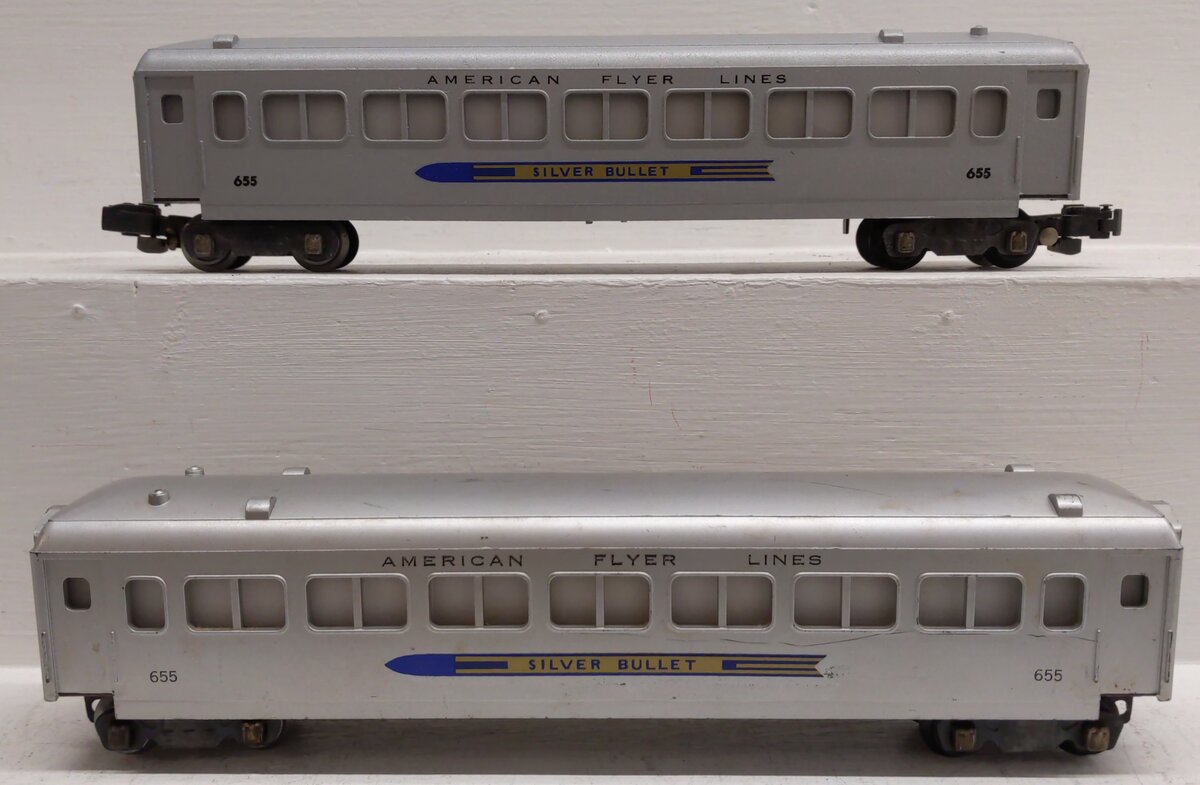 American Flyer 655 Vintage S Silver Bullet Passenger Cars [2] VG