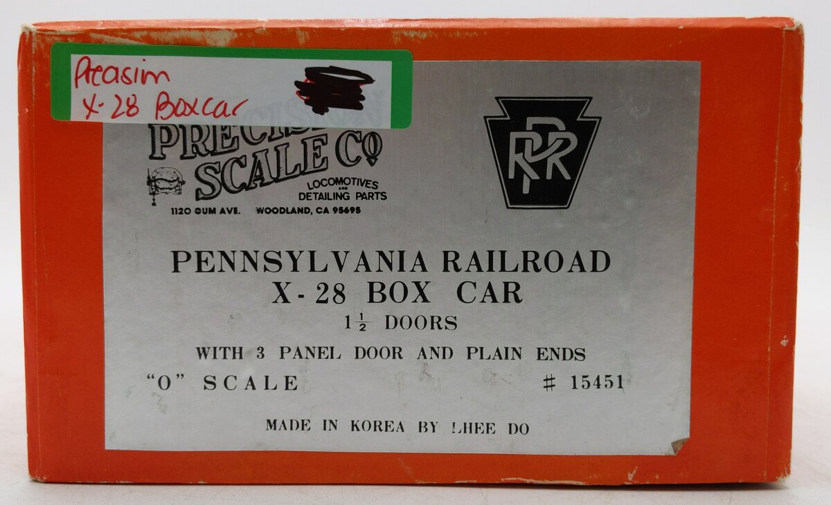 Precision Scale Co. 15451 O BRASS Pennsylvania X-28 Boxcar -2 Rail- Unpainted VG/Box