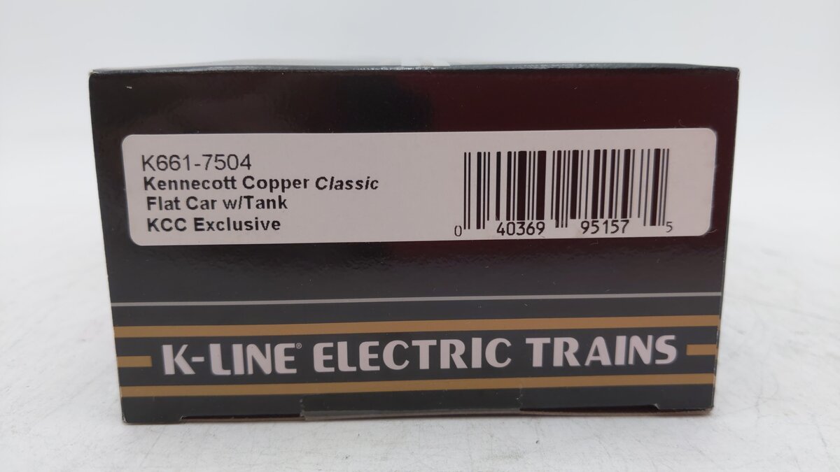 K-Line K661-7504 O Kennecott Copper Classic Flat Car W/ Tank #6617504 LN/Box