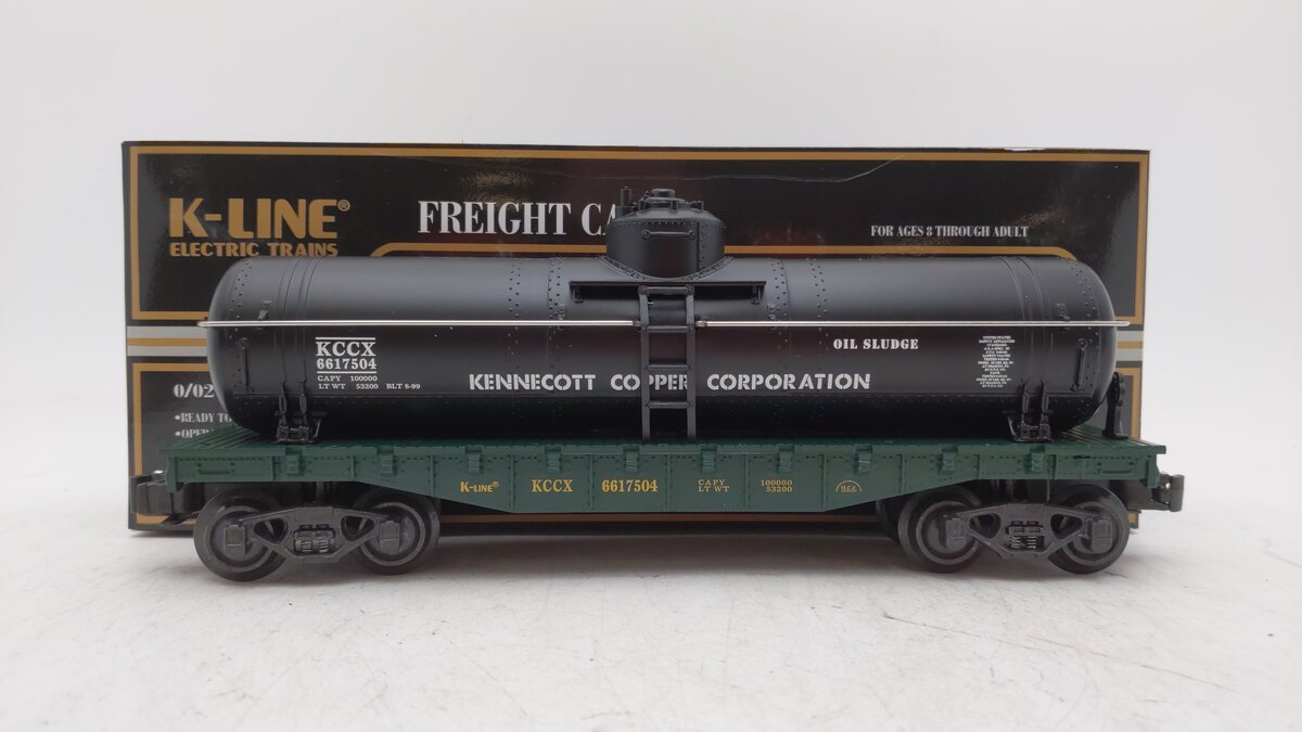 K-Line K661-7504 O Kennecott Copper Classic Flat Car W/ Tank #6617504 LN/Box