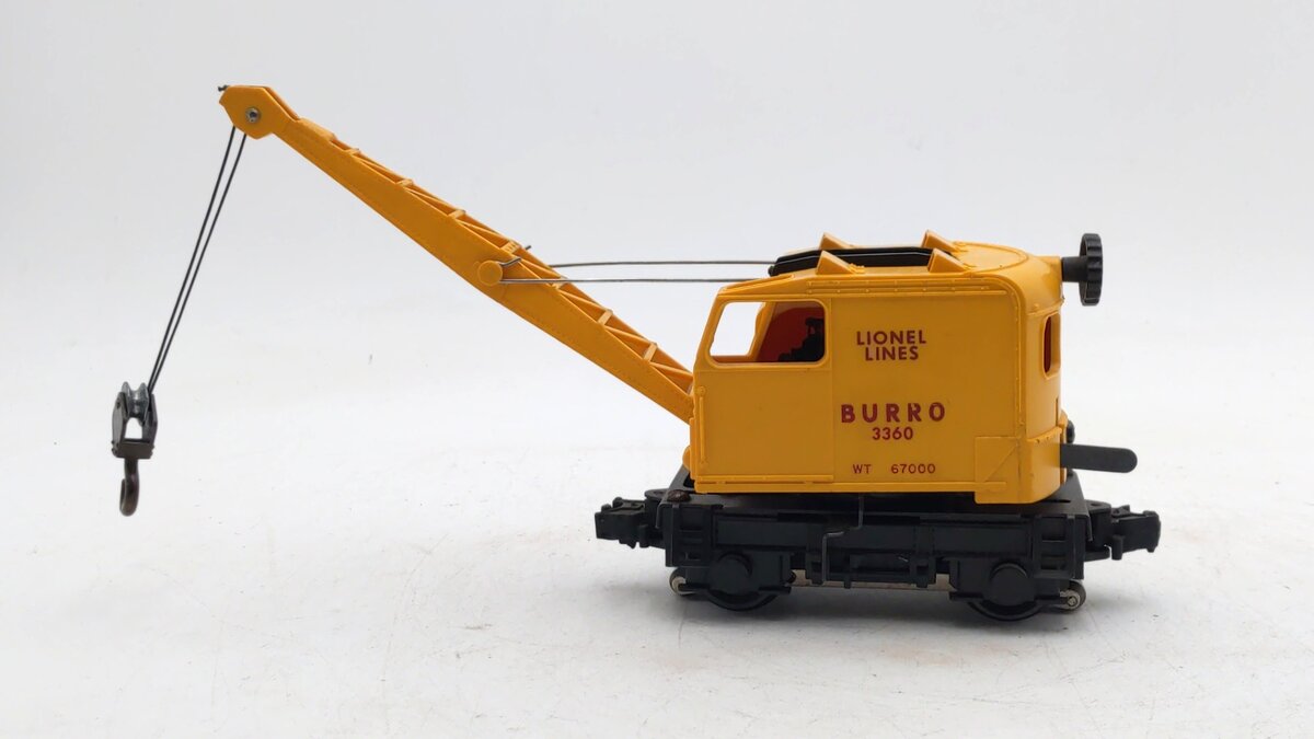 Lionel 3360 Vintage O Gauge Postwar Operating Burro Crane Car EX