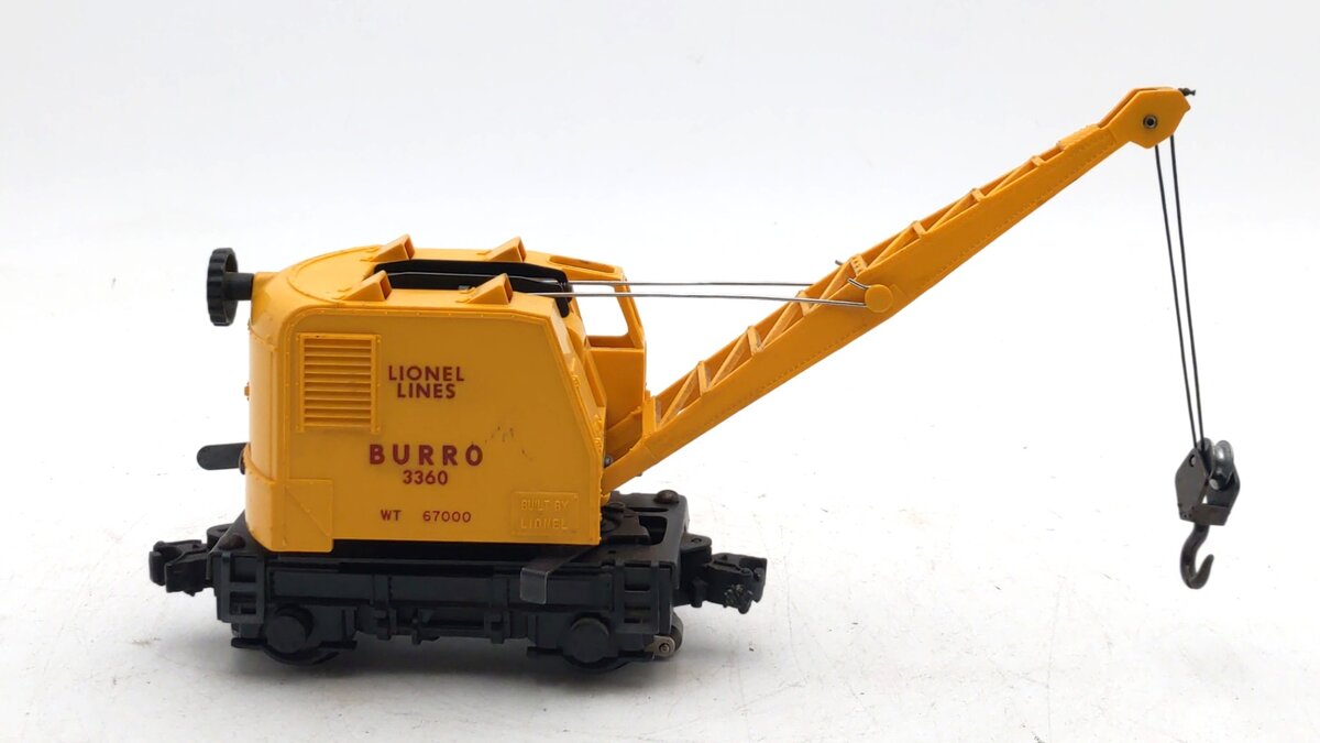 Lionel 3360 Vintage O Gauge Postwar Operating Burro Crane Car EX
