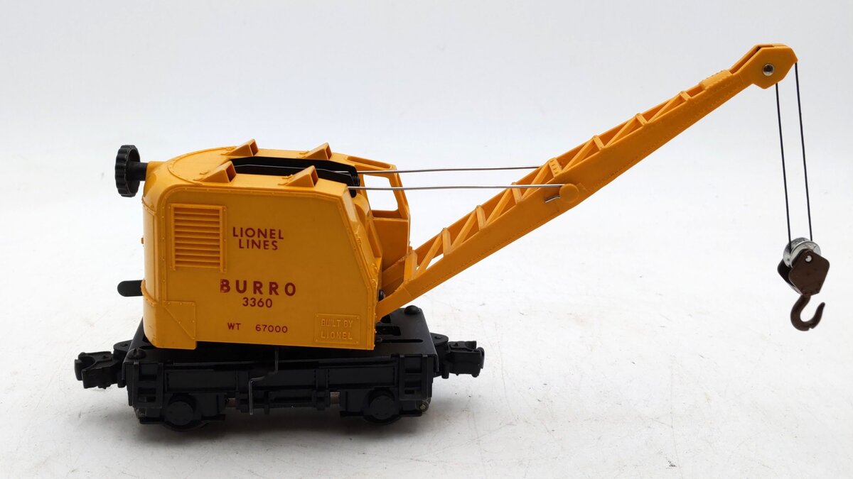 Lionel 3360 Vintage O Gauge Postwar Operating Burro Crane Car VG