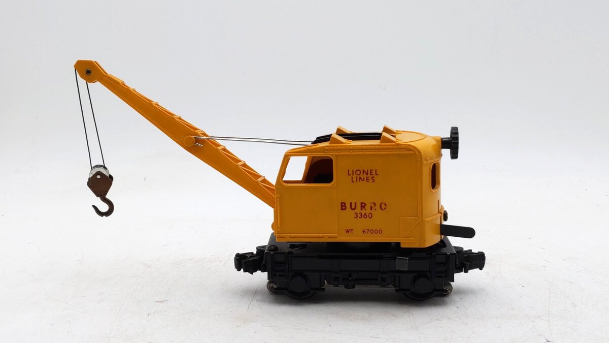 Lionel 3360 Vintage O Gauge Postwar Operating Burro Crane Car VG