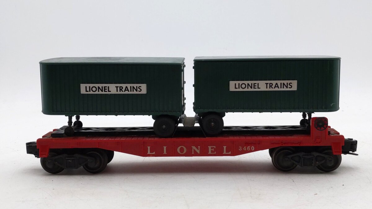 Lionel 3460 Vintage O Lionel Lines Flatcar w/2 Piggyback Trailers VG