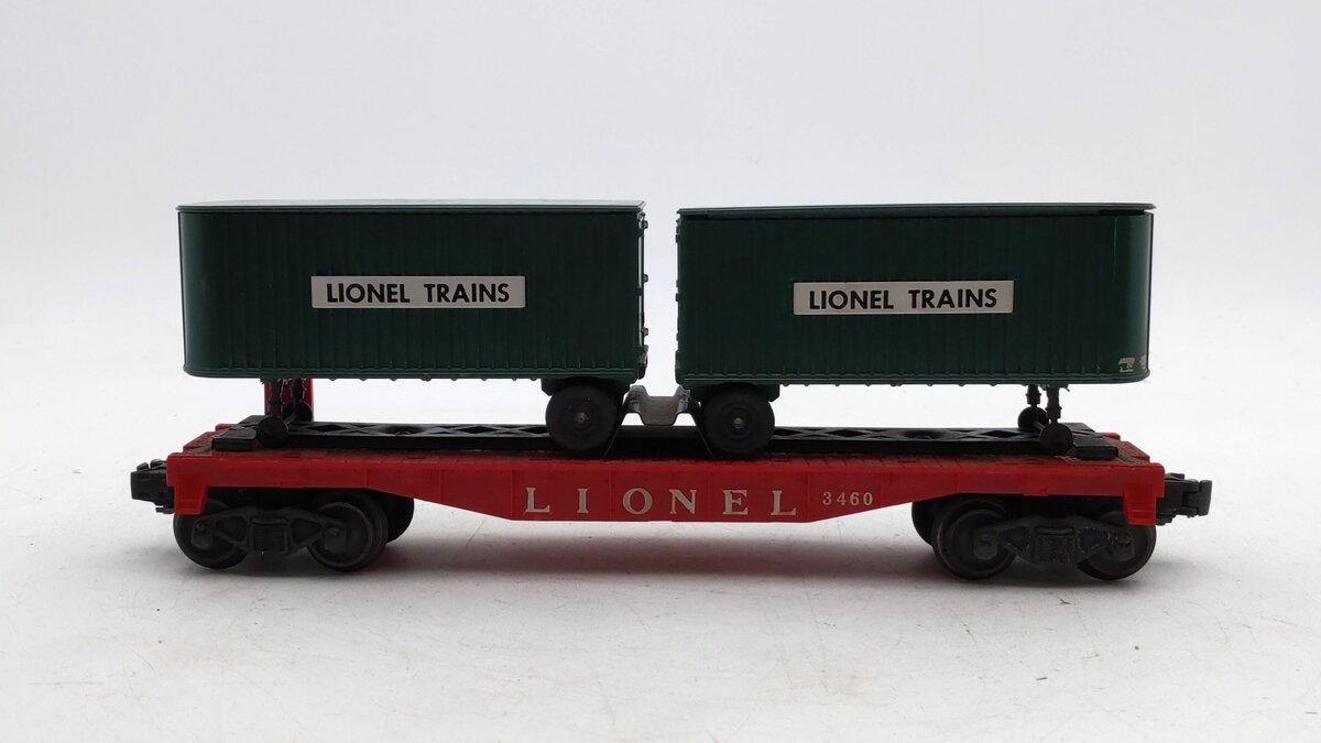 Lionel 3460 Vintage O Lionel Lines Flatcar w/2 Piggyback Trailers VG