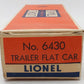 Lionel 6430 Vintage O Flatcar with 2 Gray Cooper Jarrett Trailer Vans VG/Box