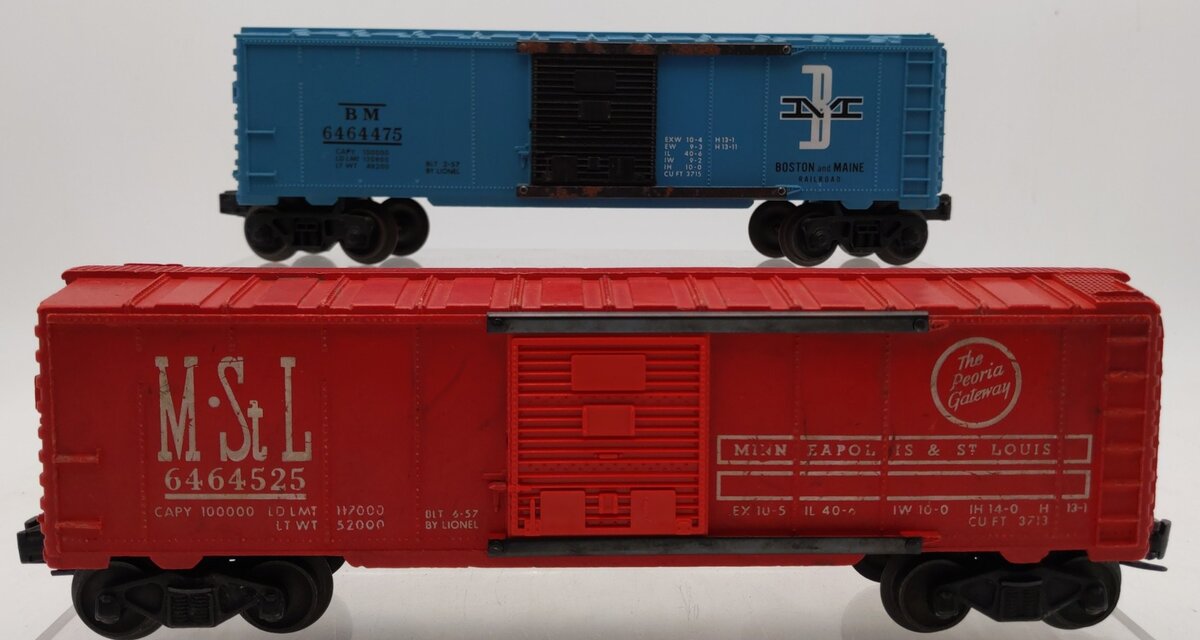 Lionel  & 6464-475 Vintage O Minneapolis & St Louis/Boston & Maine Box Cars(2) VG