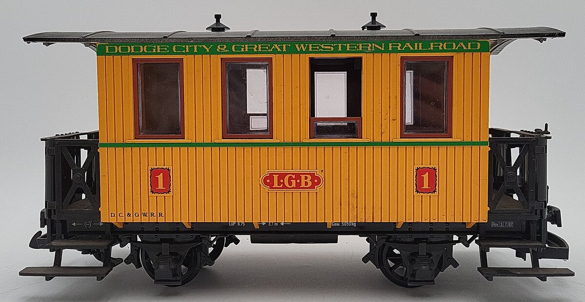 LGB 3006 G Scale Dodge City & Great Western Short Yellow Passenger Car VG/Box