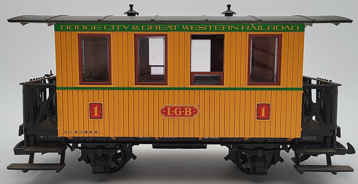 LGB 3006 G Scale Dodge City & Great Western Short Yellow Passenger Car VG/Box