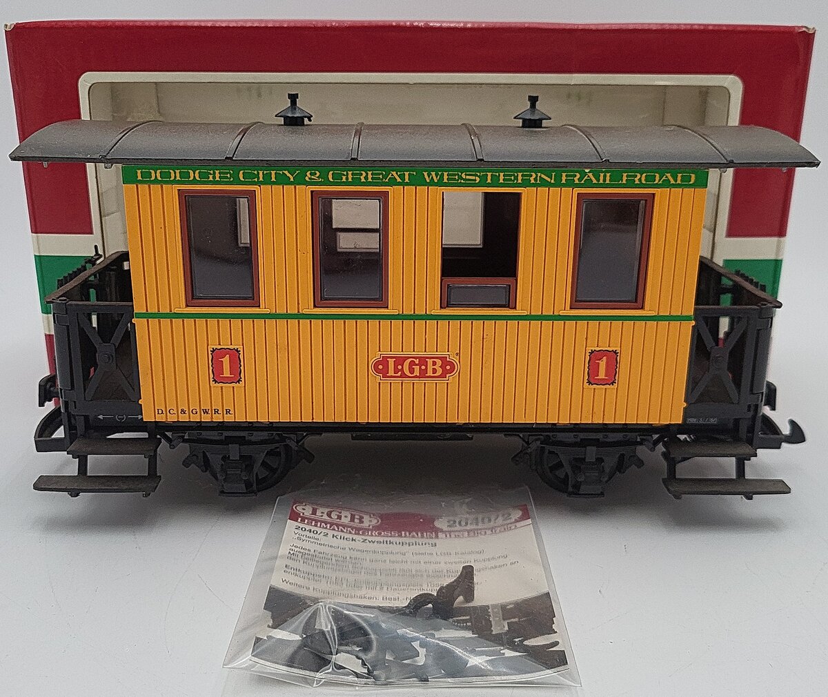 LGB 3006 G Scale Dodge City & Great Western Short Yellow Passenger Car VG/Box