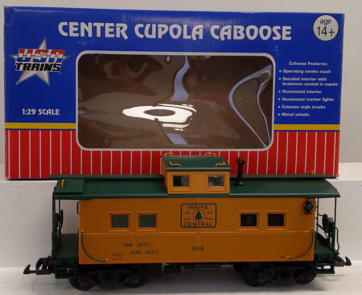USA Trains R12164 G Maine Central Center Cupola Caboose (Harvest Gold/Green) EX/Box