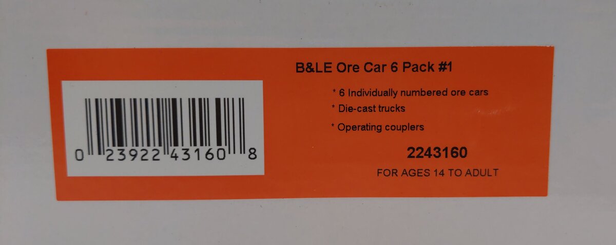 Lionel 2243160 O Bessemer & Lake Erie Ore Car #1 (Set of 6)