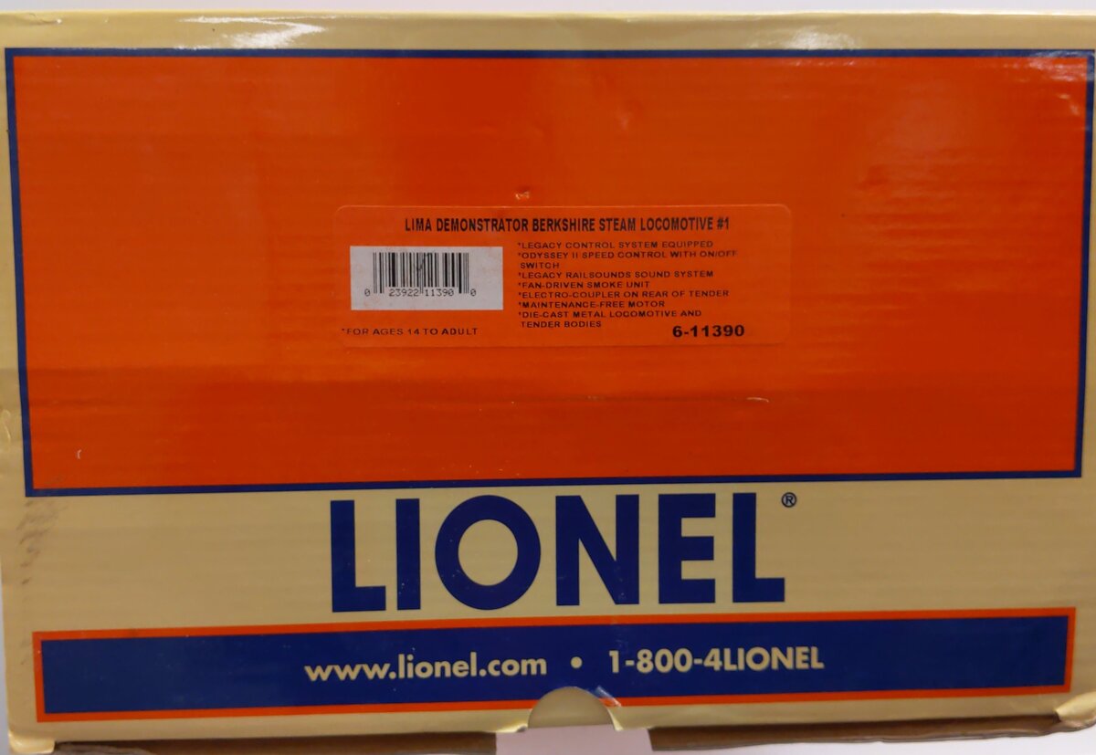 Lionel 6-11390 O Lima Demonstrator Legacy 2-8-4 Berkshire Steam Locomotive #1 LN/Box