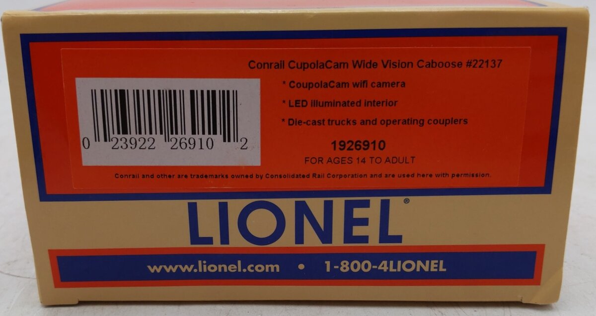 Lionel 1926910 O Conrail Extended Vision Cupolacam Caboose #22137