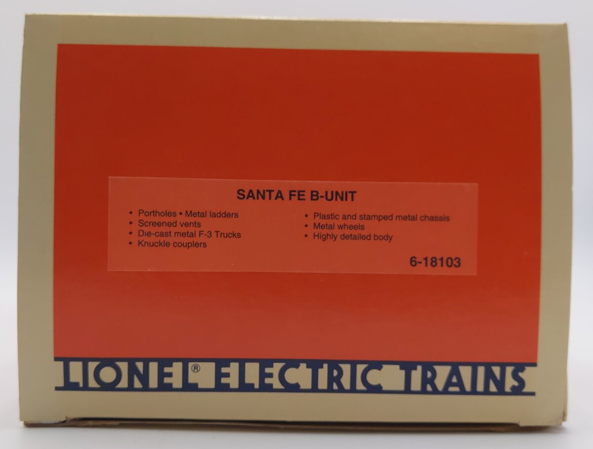 Lionel 6-18103 O Gauge Santa Fe F-3 B Unit Dummy Diesel Locomotive #8103 LN/Box