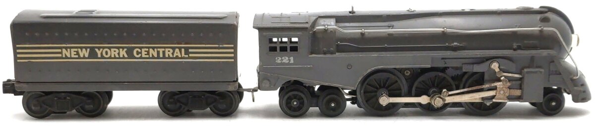 Lionel 221 Vintage O Gray NYC Dreyfuss 2-6-4 Steam Locomotive & Tender VG