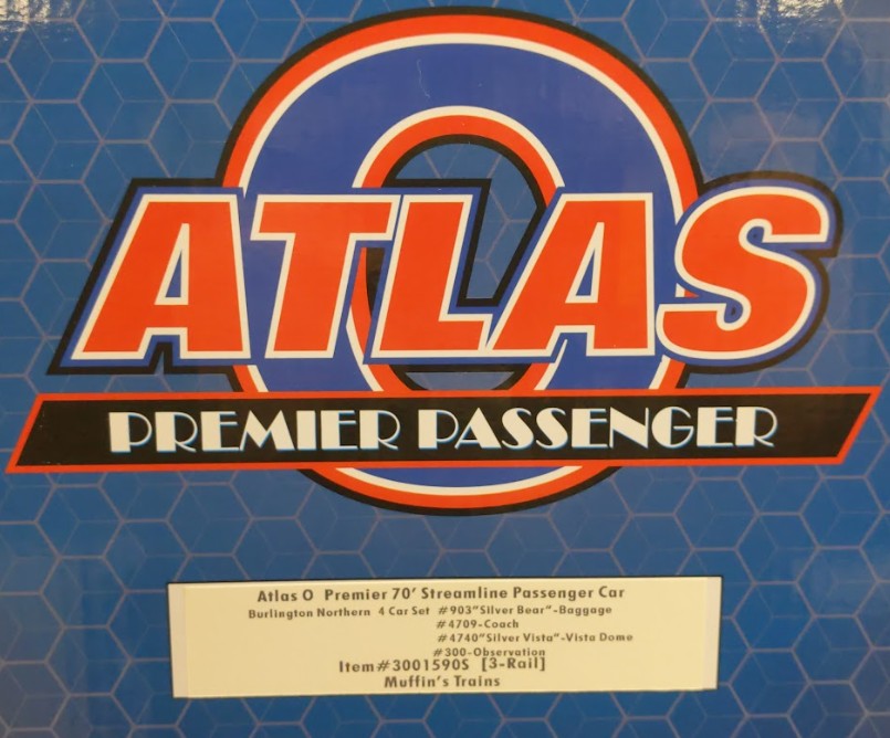 Atlas 3001590S O Burlington Northern 70' Streamline 4 Car Passenger Set (3 Rail) EX/Box