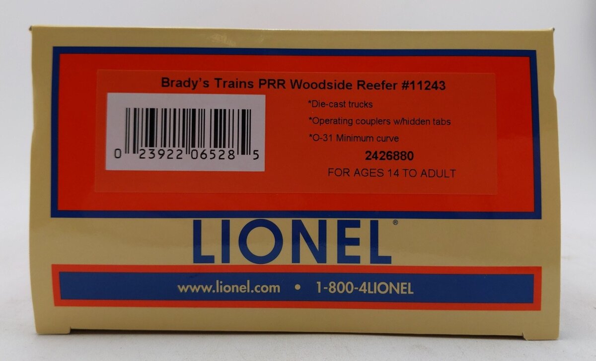 Lionel 2426880 O Gauge Pennsylvania Brady's Train Woodside Reefer #11243 LN/Box