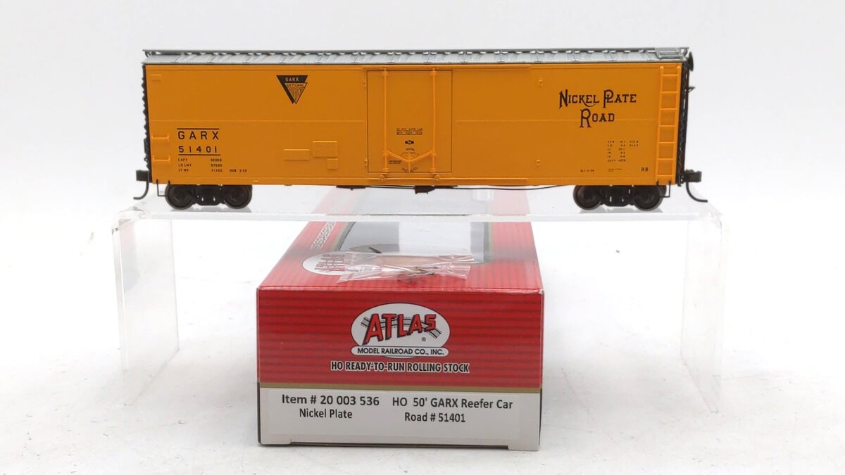 Atlas 20003536 HO Scale Nickel Plate Road 50’ GARX Reefer Car #51401