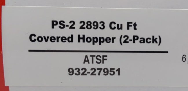 Walthers 932-27951 HO ATSF PS-2 2893 Cu Ft Covered Hopper Cars (Pack of 2)