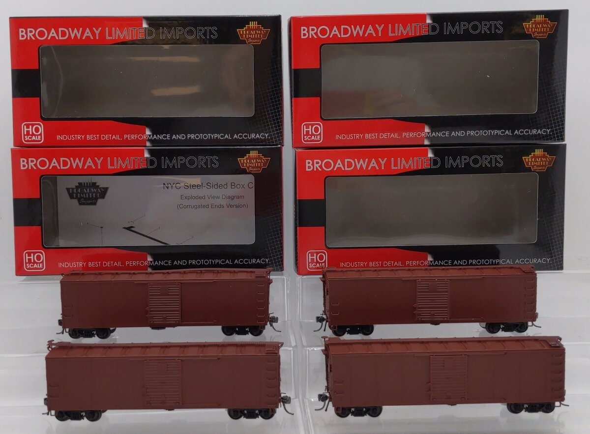 Broadway Limited 1754 HO Unlettered NYC Steel Boxcar Set (4) LN/Box
