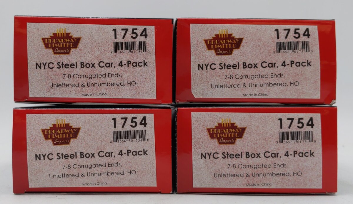 Broadway Limited 1754 HO Unlettered NYC Steel Boxcar Set (4) LN/Box