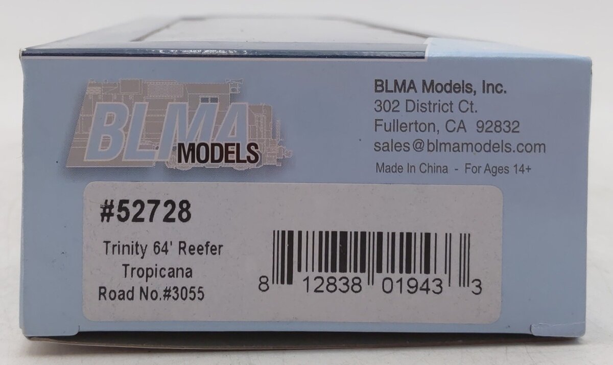 BLMA Models 52728 HO Scale Tropicana 64' Reefer Car #3055