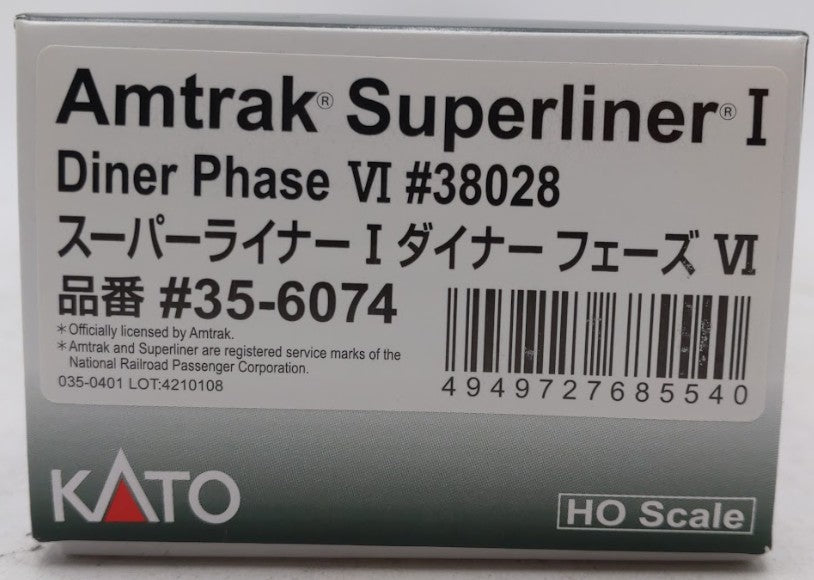 Kato 35-6074-1 HO Amtrak Superliner I Phase VI Diner #38028 w Interior Lighting