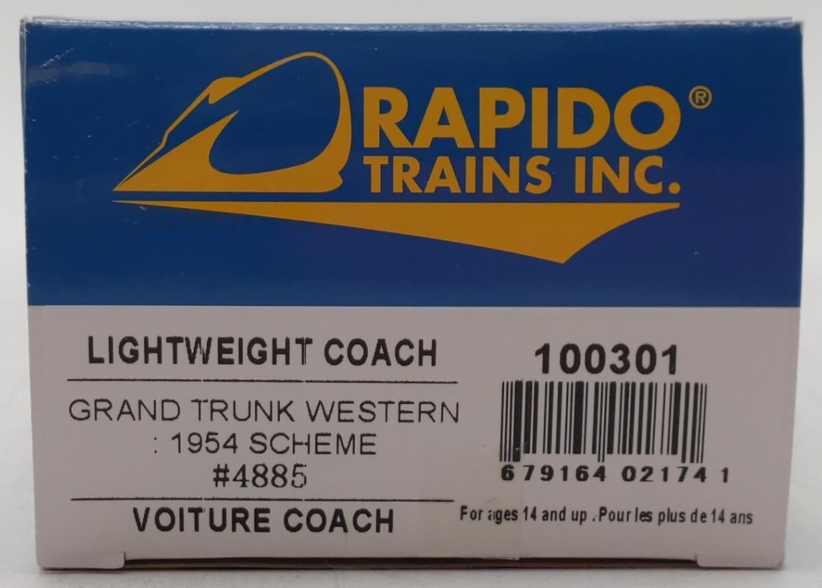 Rapido Trains 100301 HO Grand Trunk Western CC&F Lightweight Coach #4885