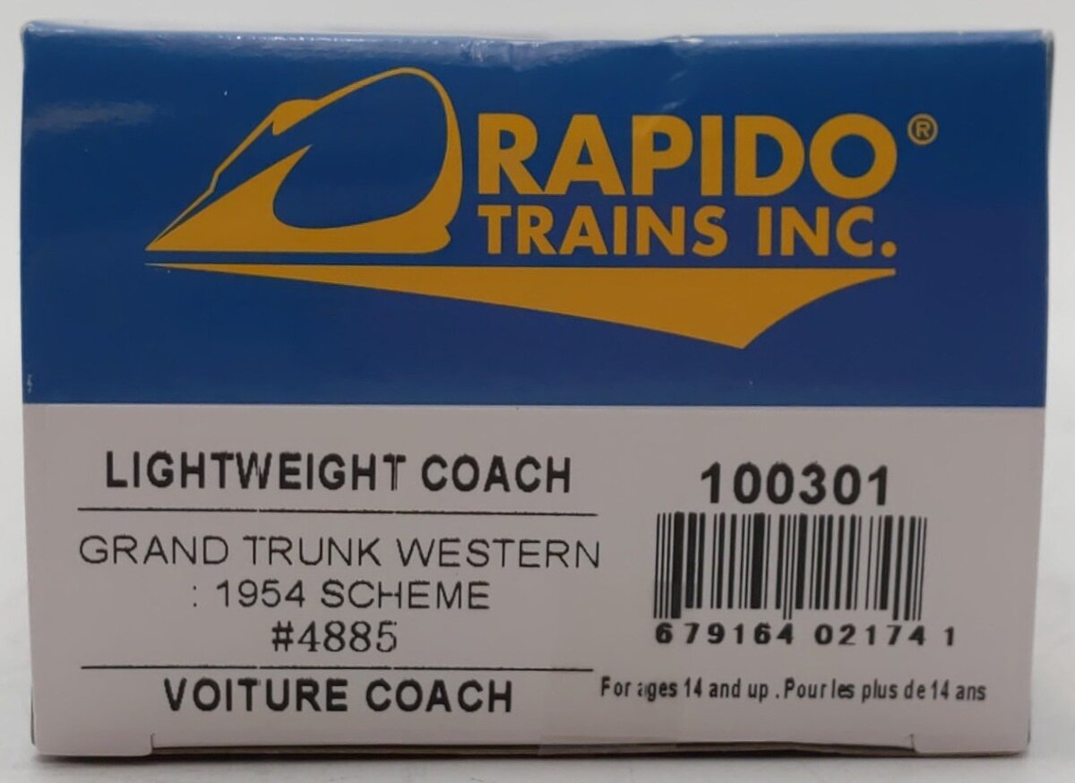 Rapido Trains 100301 HO Grand Trunk Western CC&F Lightweight Coach #4885