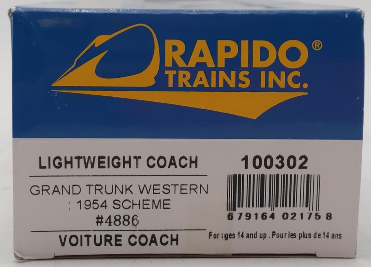 Rapido Trains 100302 HO Grand Trunk Western CC&F Lightweight Coach #4886