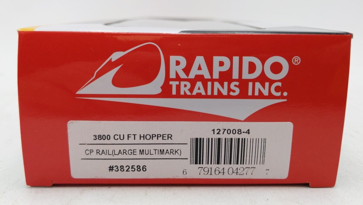 Rapido Trains 127008-4 HO Scale CP Rail 3800 Cu. Ft. 4-Bay Hopper #382586