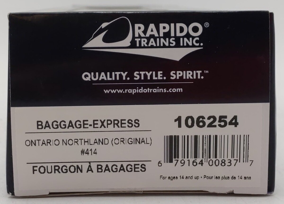 Rapido Trains 106254 HO Ontario Northland Baggage Express Car #414 (green)