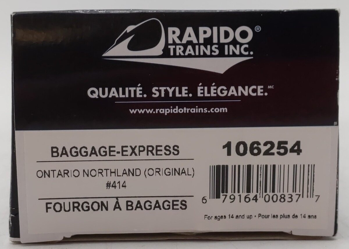 Rapido Trains 106254 HO Ontario Northland Baggage Express Car #414 (green)