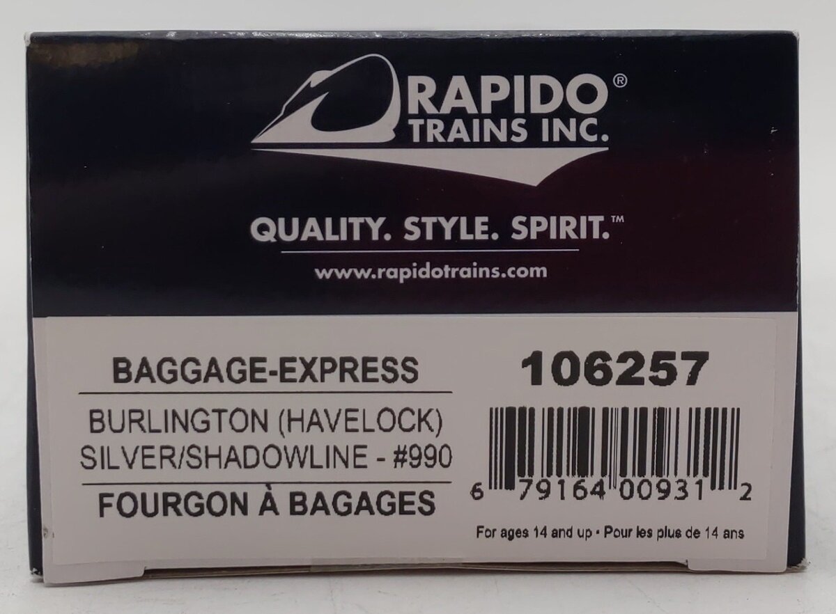 Rapido Trains 106257 HO Chicago, Burlington & Quincy Baggage Express #990