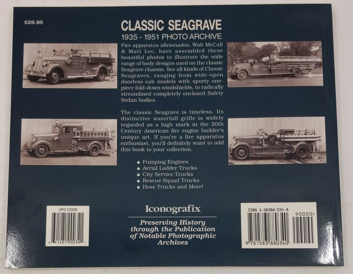 Classic Seagrave 1935-1951 Paperback Book By Walt McCall, Matt Lee, Matthew Lee EX