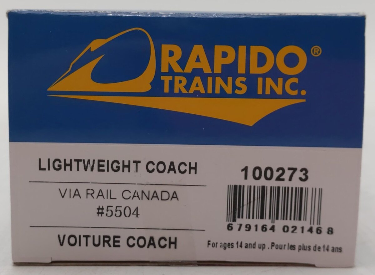 Rapido Trains 100273 HO VIA Rail Canada CC&F Lightweight Coach No Skirts #5504