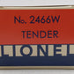 Lionel 2466WX Vintage O Lionel Lines Whistling Tender VG/Box