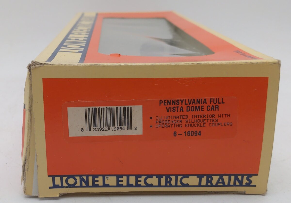 Lionel 6-16094 O Gauge Pennsylvania Full Vista Dome Car EX/Box