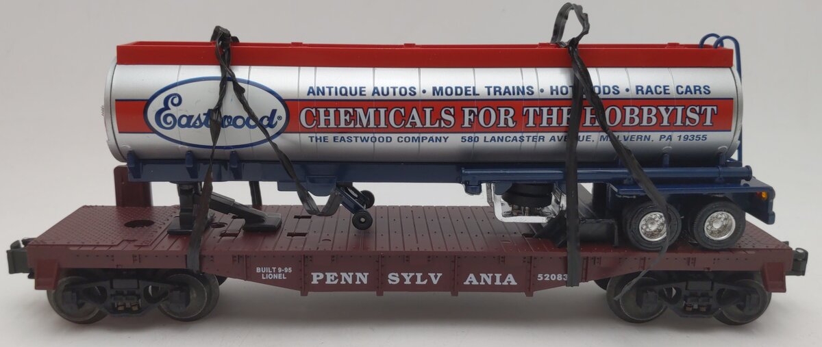 Lionel 6-52083 O Gauge Pennsylvania Flatcar w/ Eastwood Chemicals Tanker EX/Box