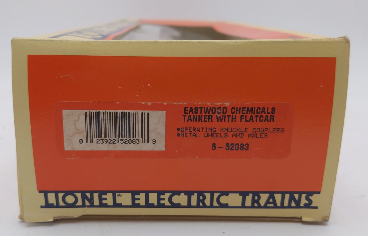 Lionel 6-52083 O Gauge Pennsylvania Flatcar w/ Eastwood Chemicals Tanker EX/Box