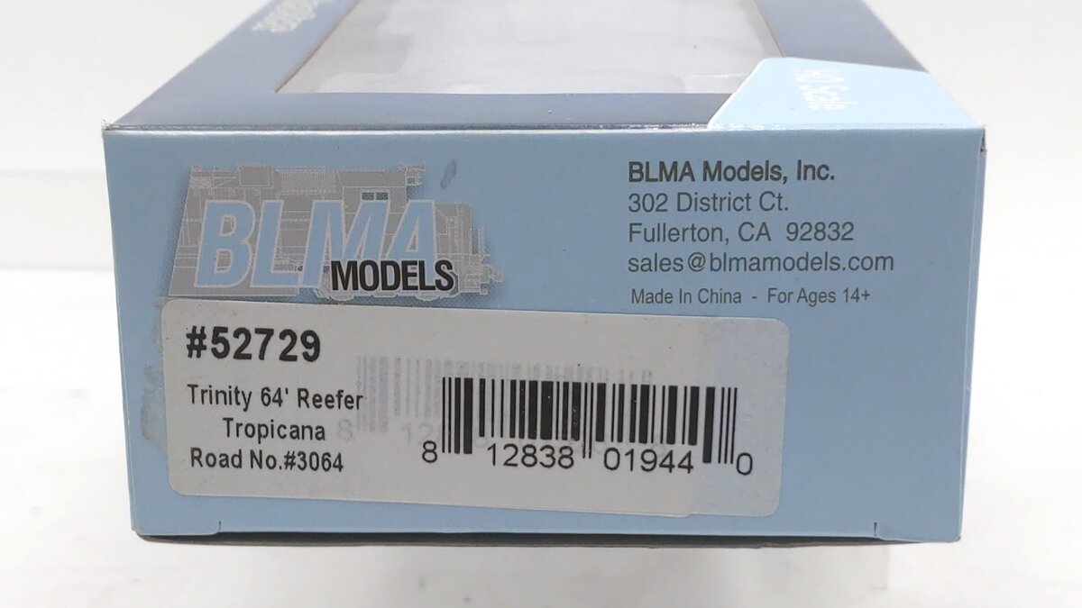 BLMA 52729 HO Scale Tropicana TPIX 64' Reefer #3064 LN/Box