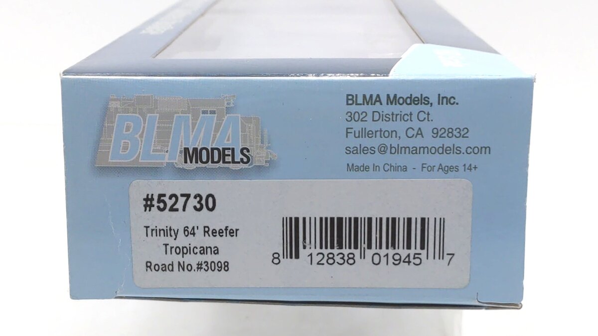 BLMA Models 52730 HO TROPICANA 64' Reefer #3098