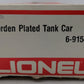 Lionel 6-9154 O Gauge Bordens Plated Gold Tank Car NIB