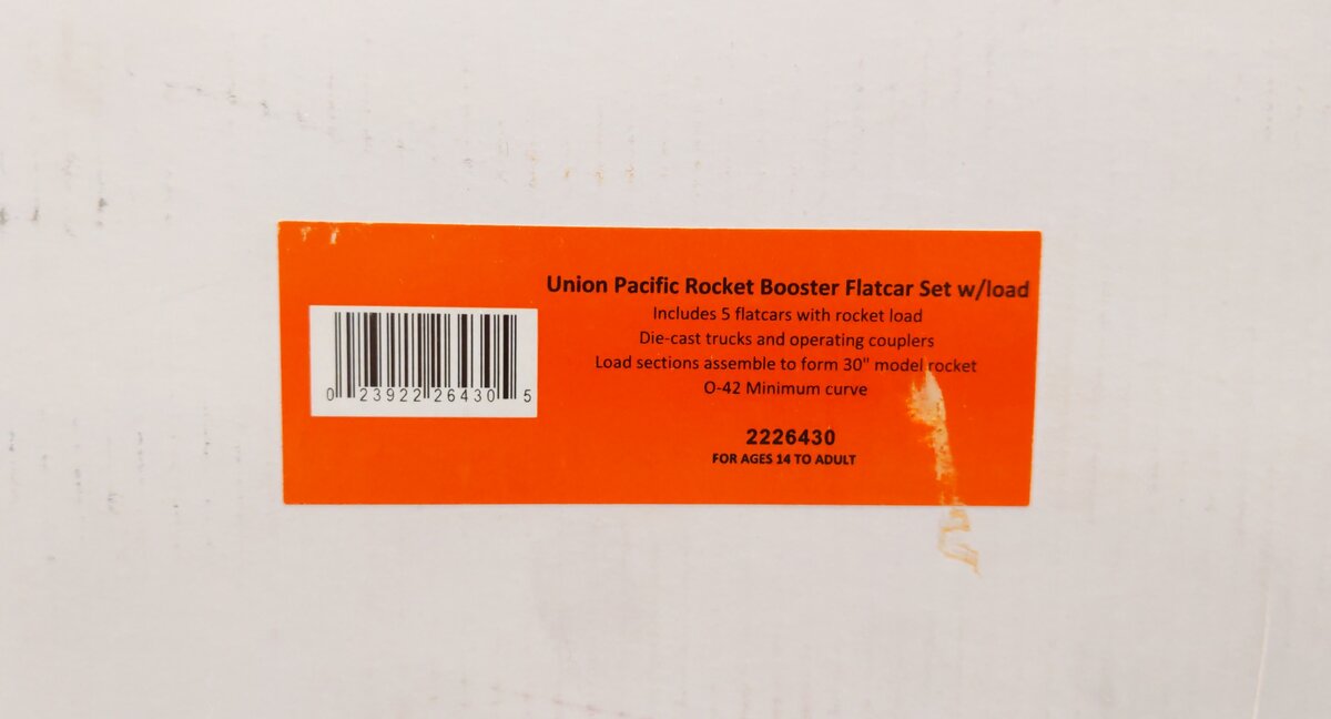 Lionel 2226430 O Union Pacific Rocket Booster Flatcar with Rocket (Set of 5)