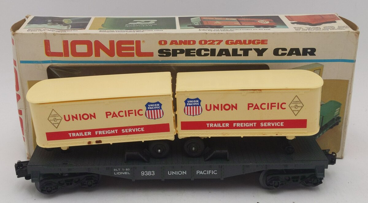 Lionel 6-9383 O Gauge Union Pacific FAR Piggyback Flatcar w/ Trailers EX/Box