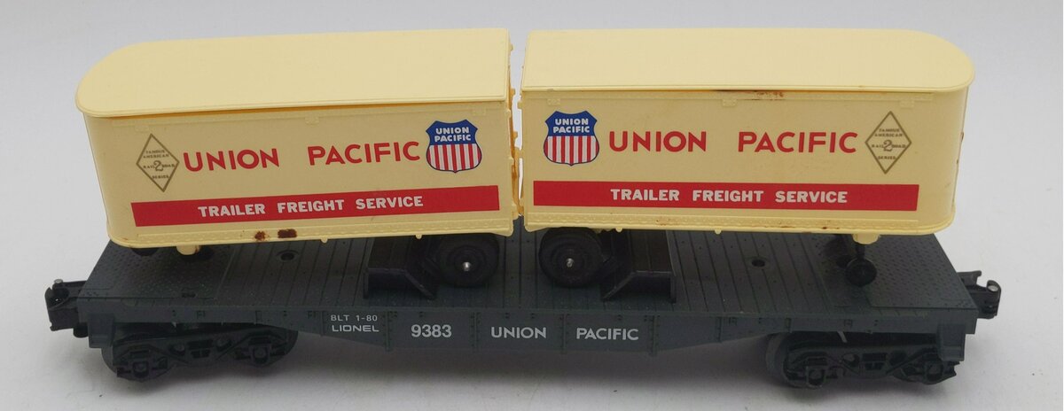 Lionel 6-9383 O Gauge Union Pacific FAR Piggyback Flatcar w/ Trailers EX/Box