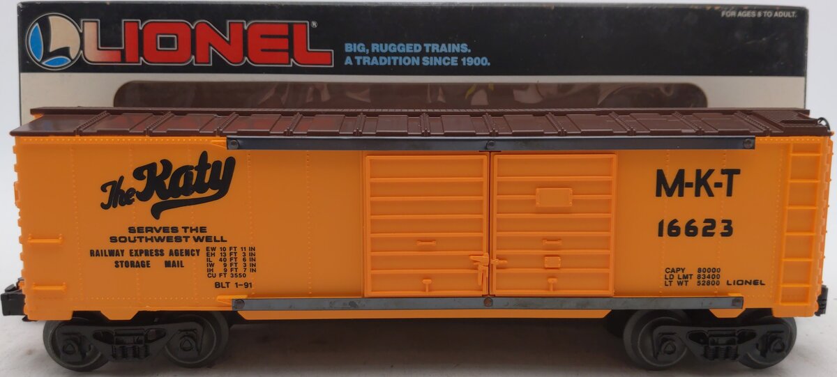 Lionel 6-16623 O Gauge Katy Double Door Boxcar with End-Of-Train Device LN/Box